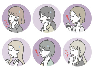 驚く若い女性の横向き丸アイコンセット（仕事向きの服装）