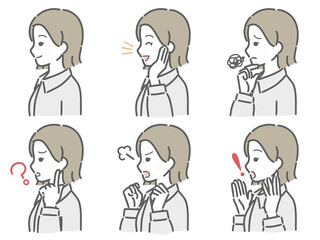 私服の若い女性の横向き表情セット