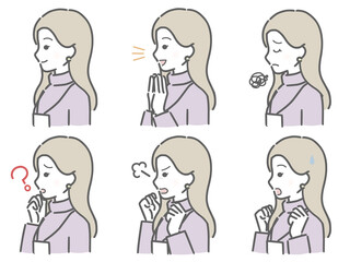 若い私服女性社員の横向き表情セット