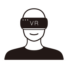 Man wearing Virtual reality glasses. front view, playing games, vector illustration