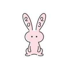 2023年卯年　正面を向いたピンクのうさぎのイラスト