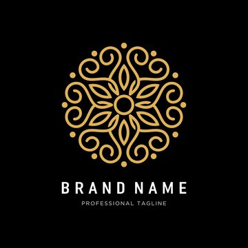 Flower ornament logo design template Premium Vector, Abstract ornament logo mandala flower swirl icon vector design. Elegant premium art deco ornament vector logotype symbol.