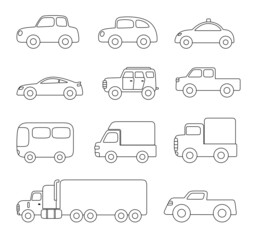 Car icon set, outline vector illustration
