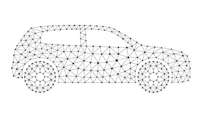 Concept of the car, point and line compose are connected to a car