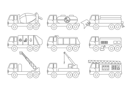 Car icon set, outline vector illustration