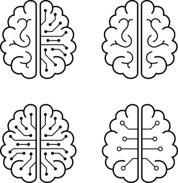 Human brain and artificial intelligence concept, top view