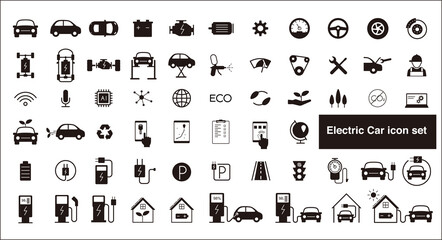Electric car and self-driving car icon set