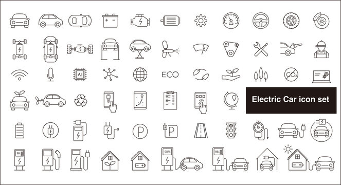 Electric car and self-driving car icon set