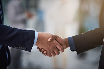 Partners in profit. Cropped shot of two businessmen shaking hands.