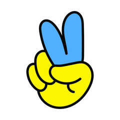 Obraz premium Ukrainian hand gesture V sign for victory or peace. Hand drawing Ukraine icon illustration isolated on white background. Vector EPS 10.