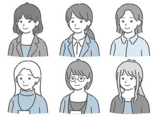 若い女性の斜め向き上半身セット（仕事向きの服装）