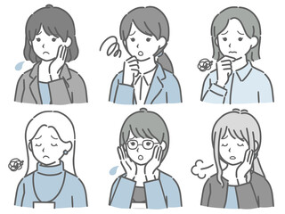 困る若い女性の斜め向き上半身セット（仕事向きの服装）