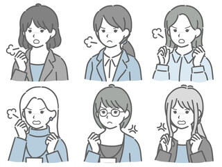 怒る若い女性の斜め向き上半身セット（仕事向きの服装）