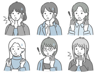 驚く若い女性の斜め向き上半身セット（仕事向きの服装）