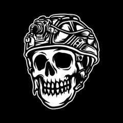 American soldier skull army helmet black and white illustration