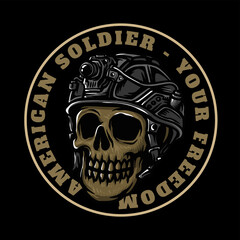 American soldier skull army helmet illustration