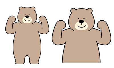 ガッツポーズをしている熊のキャラクターの全身イラスト素材。