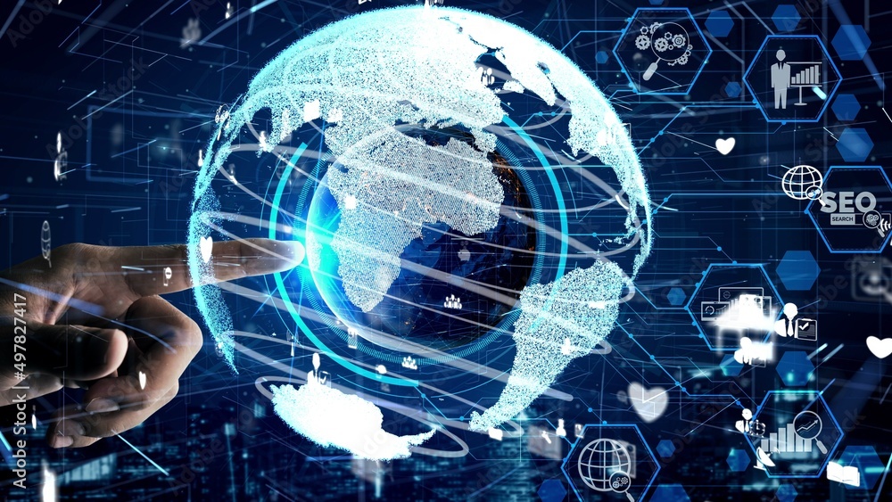 Aufkleber conceptual people network linking and connection . 3d render computer graphic .