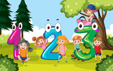 Children cartoon character with numbers