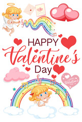 Valentine theme with cupid and rainbow