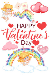 Obraz premium Valentine theme with cupid and rainbow