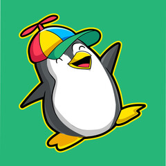 cute penguin happy using hat rainbow