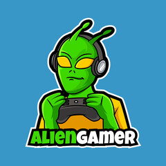 alien gamer mascot for sports and esports logo vector illustration