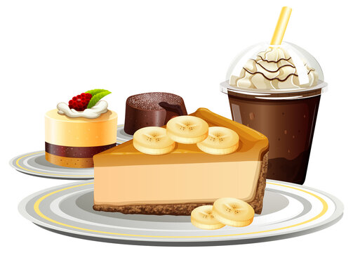 Dessert and beverage with banoffee and chocolate frappe