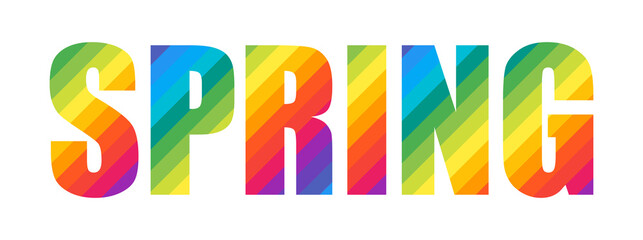 Spring Colorful Rainbow Typography Lettering Word Design. Concept for Logo Card Poster Print