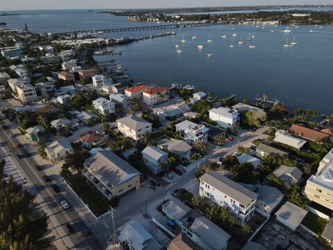 Aerial looking from Cortez Beach inland to Bradenton, Florida