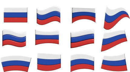 Different Russian Flag isolated on white background. 3d russian flag