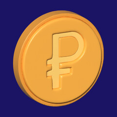 3D Coin Ruble Russian money. 3D Rendering of Russia ruble symbol on money bag and coin on background concept of Russian economy and financial. 3D Render illustration cartoon style.