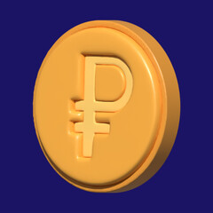 3D Coin Ruble Russian money. 3D Rendering of Russia ruble symbol on money bag and coin on background concept of Russian economy and financial. 3D Render illustration cartoon style.