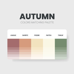 An autumn color palette or color schemes are trends combinations and palette guides this year, such as table color shades in RGB or  HEX. A color swatch for an autumn fashion, home, or interior design
