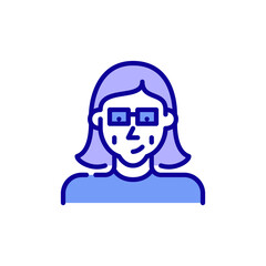 Nice smiling old lady in glasses. Pixel perfect, editable stroke color icon