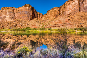 Fototapeta na wymiar Colorado River Rock Canyon Reflection Abstract Moab Utah