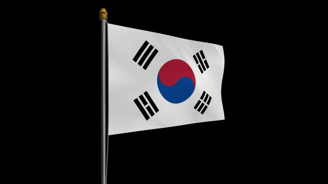 A_loop_video_of_the_South_Korea_flag_swaying_in_the_wind_from_the_left_perspective.