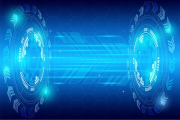 Hi tech futuristic optical aim glow light in blue color design layout background