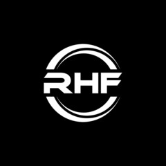 RHF letter logo design with black background in illustrator, vector logo modern alphabet font overlap style. calligraphy designs for logo, Poster, Invitation, etc.