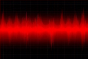 Hi tech futuristic sound waves oscillating glow light. in red color design layout background