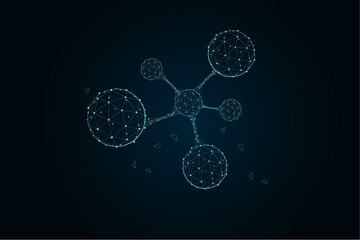 Model molecule with low poly wireframe in blue design illustration