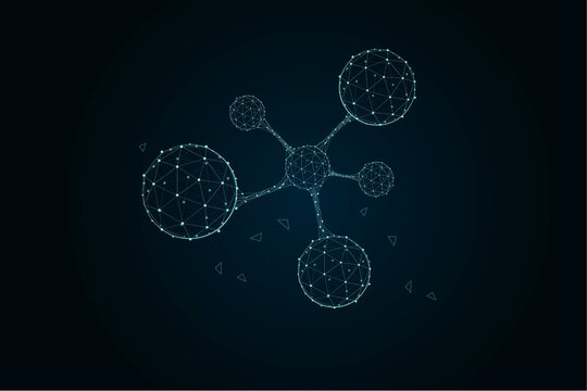 Model molecule with low poly wireframe in blue design illustration