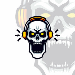 Skull rock headphone gaming vector mascot avatar