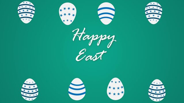Happy Easter day text overwriting characters. eggs painted in the falling from Sky 4K Video motion graphic animation