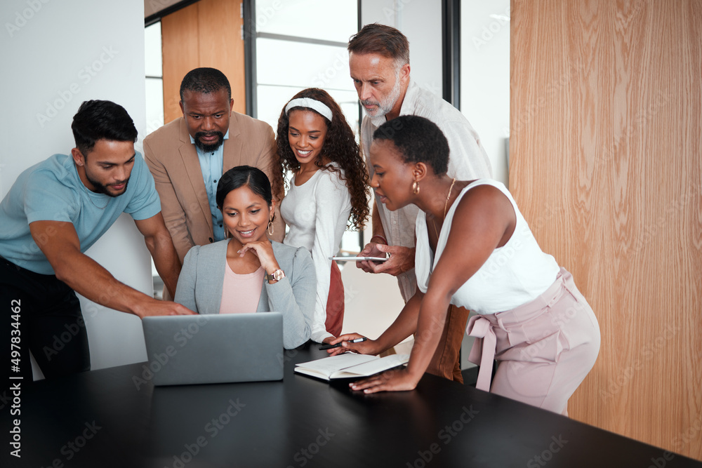 Aufkleber if you change that itll ijmprove. shot of a group of businesspeople gathered around their manager us