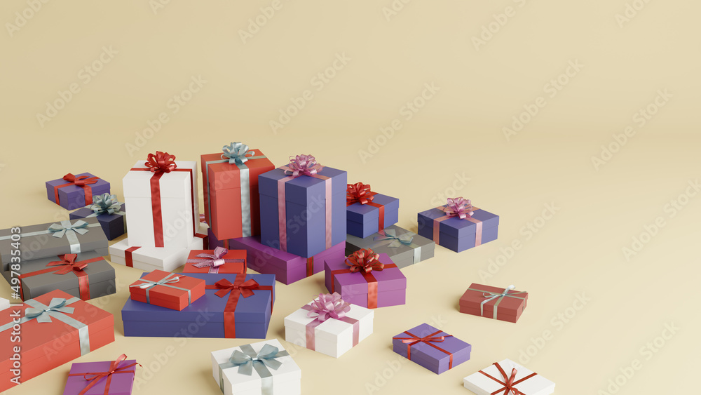 Poster giftboxes with simple background, 3d rendering
