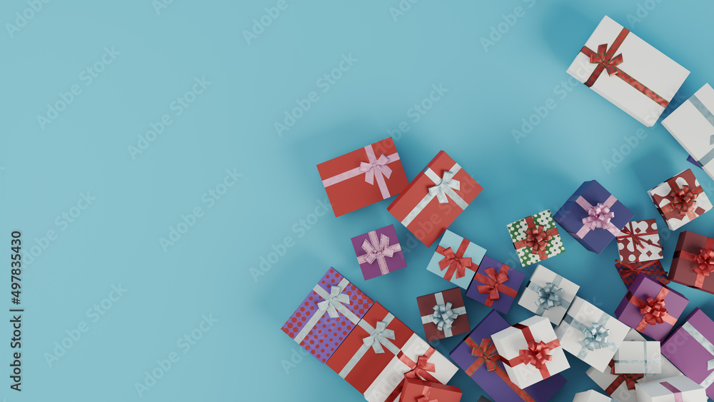 Poster giftboxes with simple background, 3d rendering