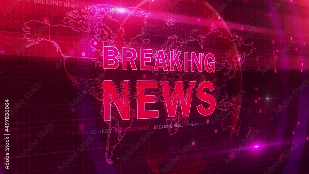 Aufkleber 4k loop global earth rotating digital world breaking news studio background. news report and breakin