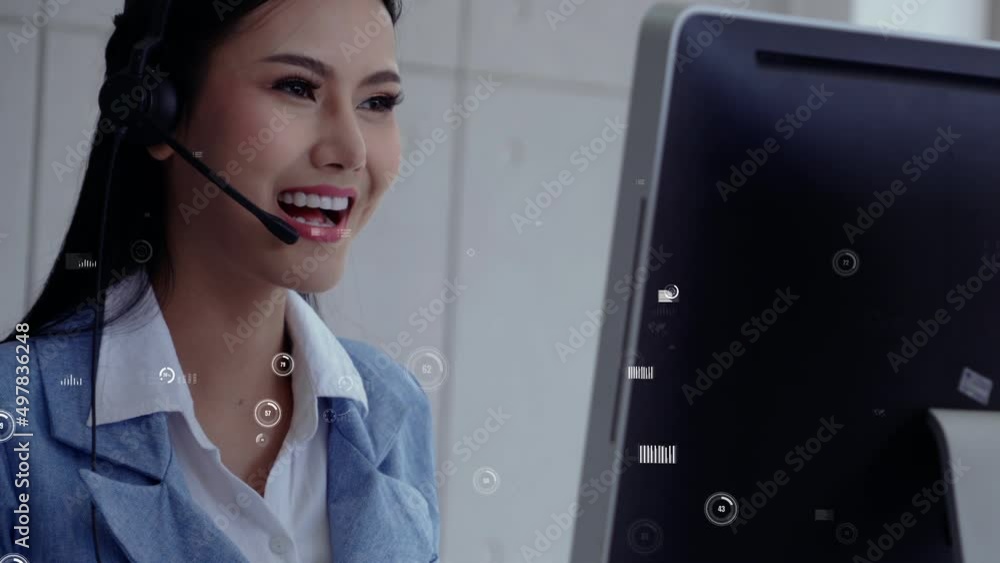 Poster customer support call center provide data in conceptual vision . business and communication technolo