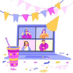 Online internet birthday, meeting with friends or video conference.
